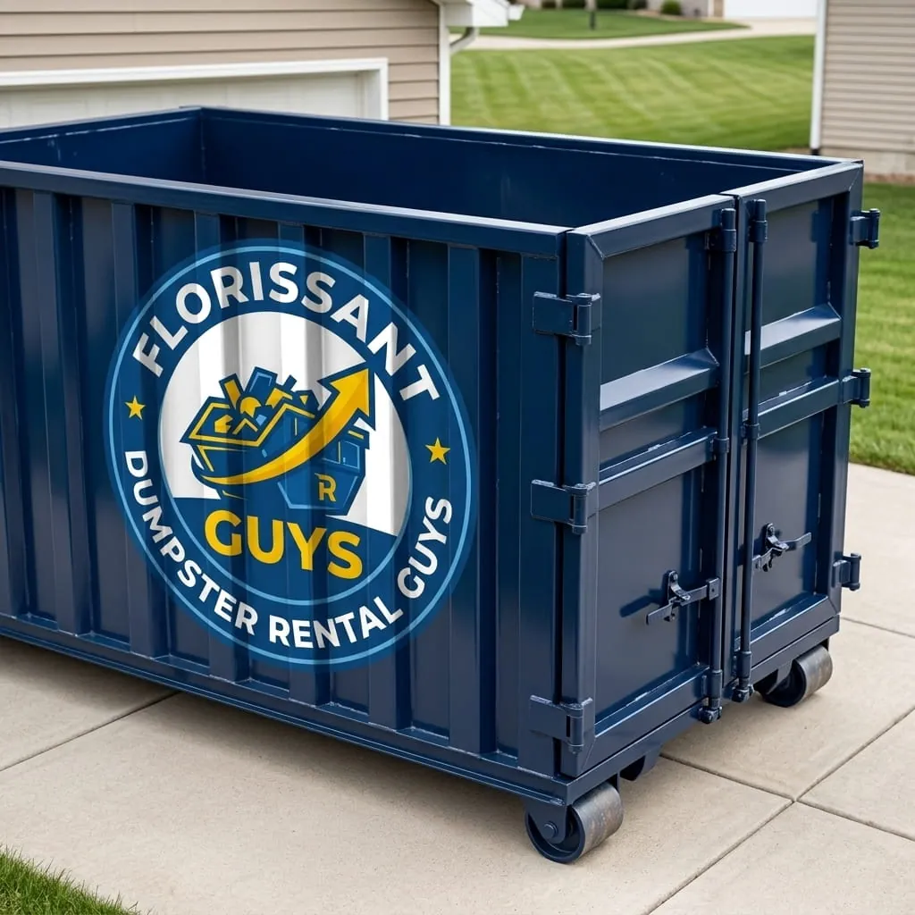 Red roll-off dumpster in service on a job site in Florissant, MO Red roll-off dumpster in service on a job site in Florissant, MO